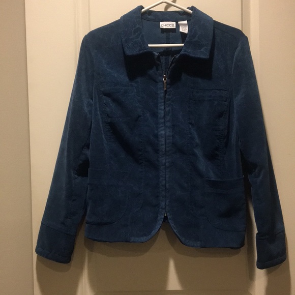 Like New! Chico’s women ZipUp Corduroy Jacket/blazer floral imprint size 1 (Med) - Picture 1 of 8